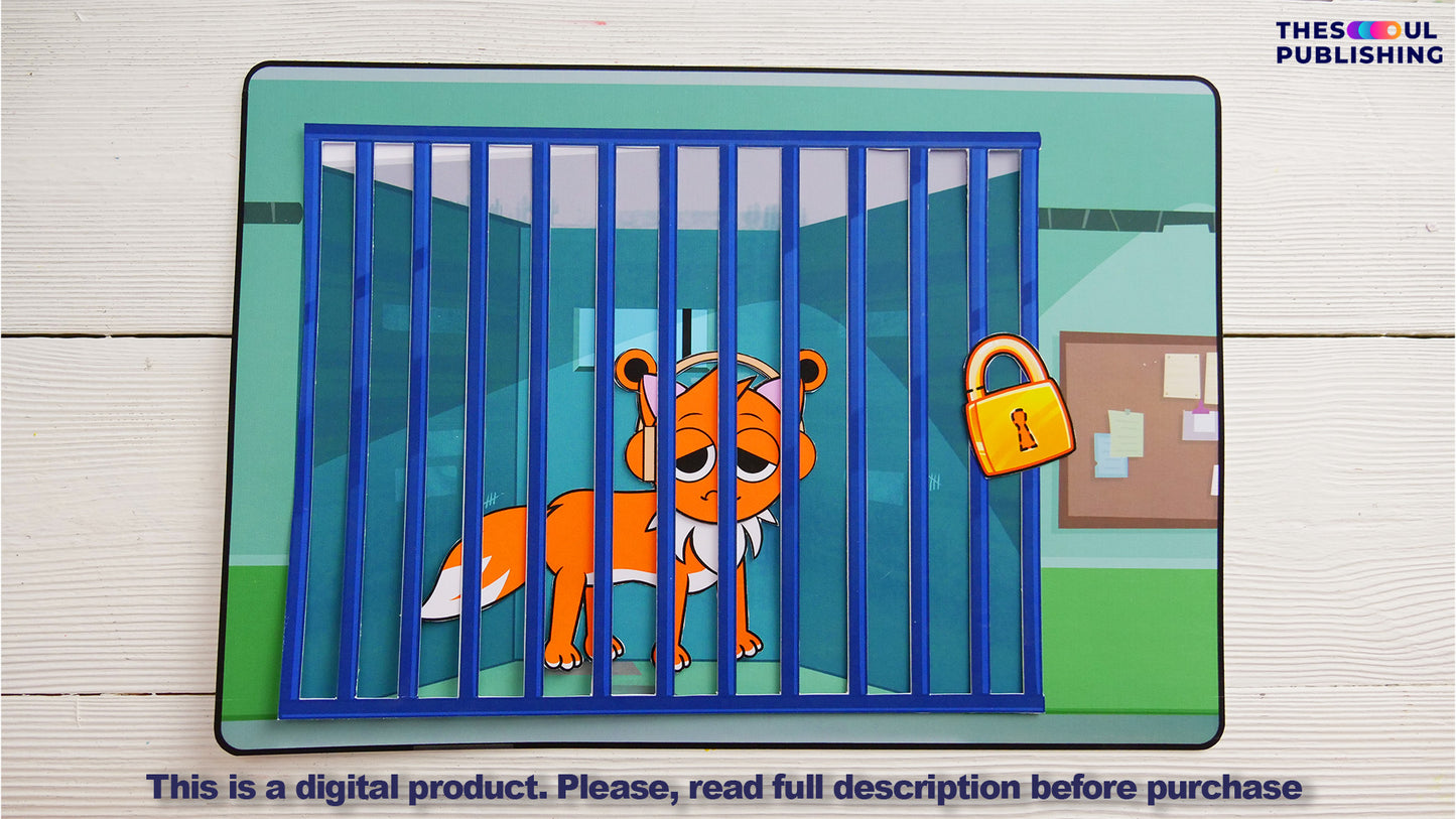 Cat Escaping Jail Printable Activity Book | Funny Kids Paper Book | Creative DIY Craft | Instant Download | Cat Story Book for Kids