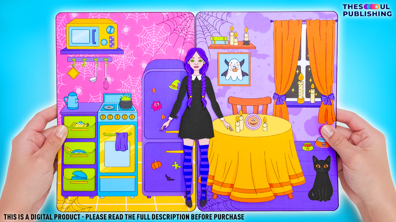 Spooky Halloween Doll House with Slick Slime Sam| Printable Paper Book | Digital Product for Kids