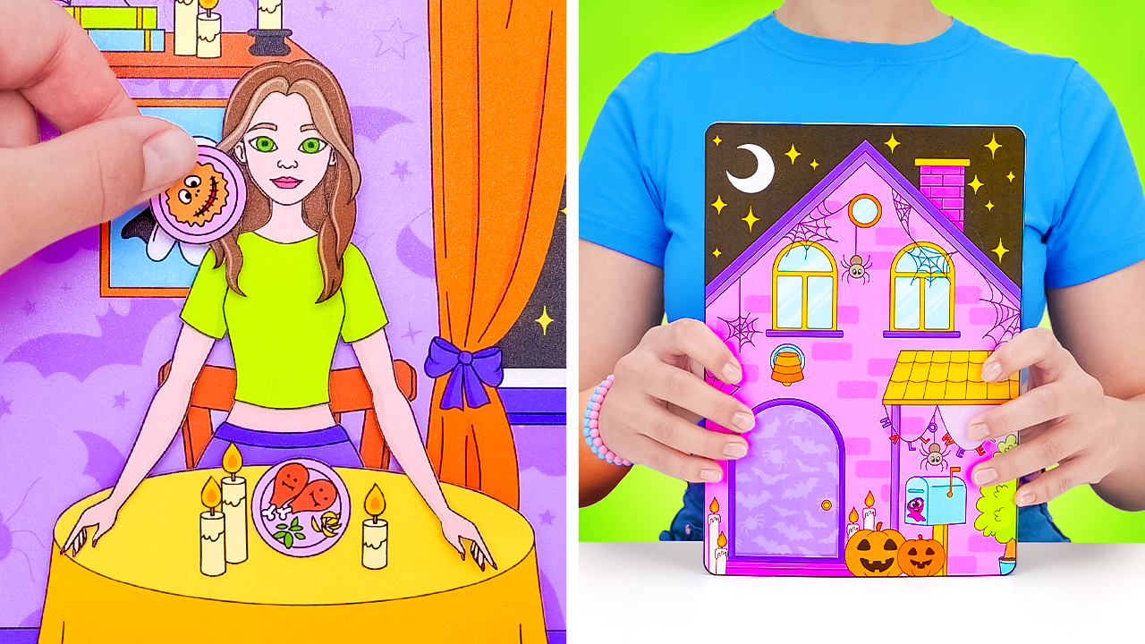 Spooky Halloween Doll House with Slick Slime Sam| Printable Paper Book | Digital Product for Kids