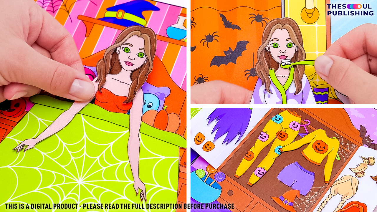 Spooky Halloween Doll House with Slick Slime Sam| Printable Paper Book | Digital Product for Kids
