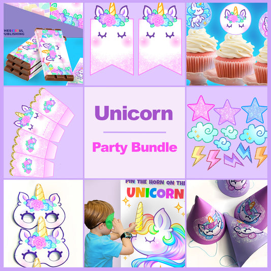 Unicorn Birthday Party Set | Printable Unicorn Decorations, Rainbow Unicorn Theme,  Kids Birthday Kit, Instant Download