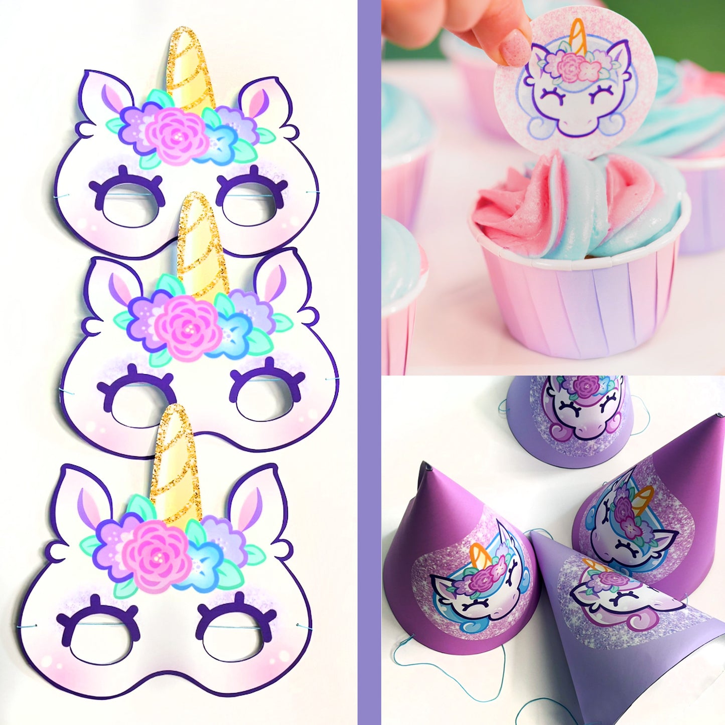 Unicorn Birthday Party Set | Printable Unicorn Decorations, Rainbow Unicorn Theme,  Kids Birthday Kit, Instant Download