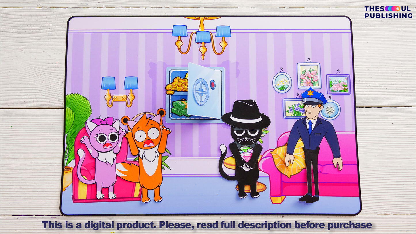 Cat Escaping Jail Printable Activity Book | Funny Kids Paper Book | Creative DIY Craft | Instant Download | Cat Story Book for Kids