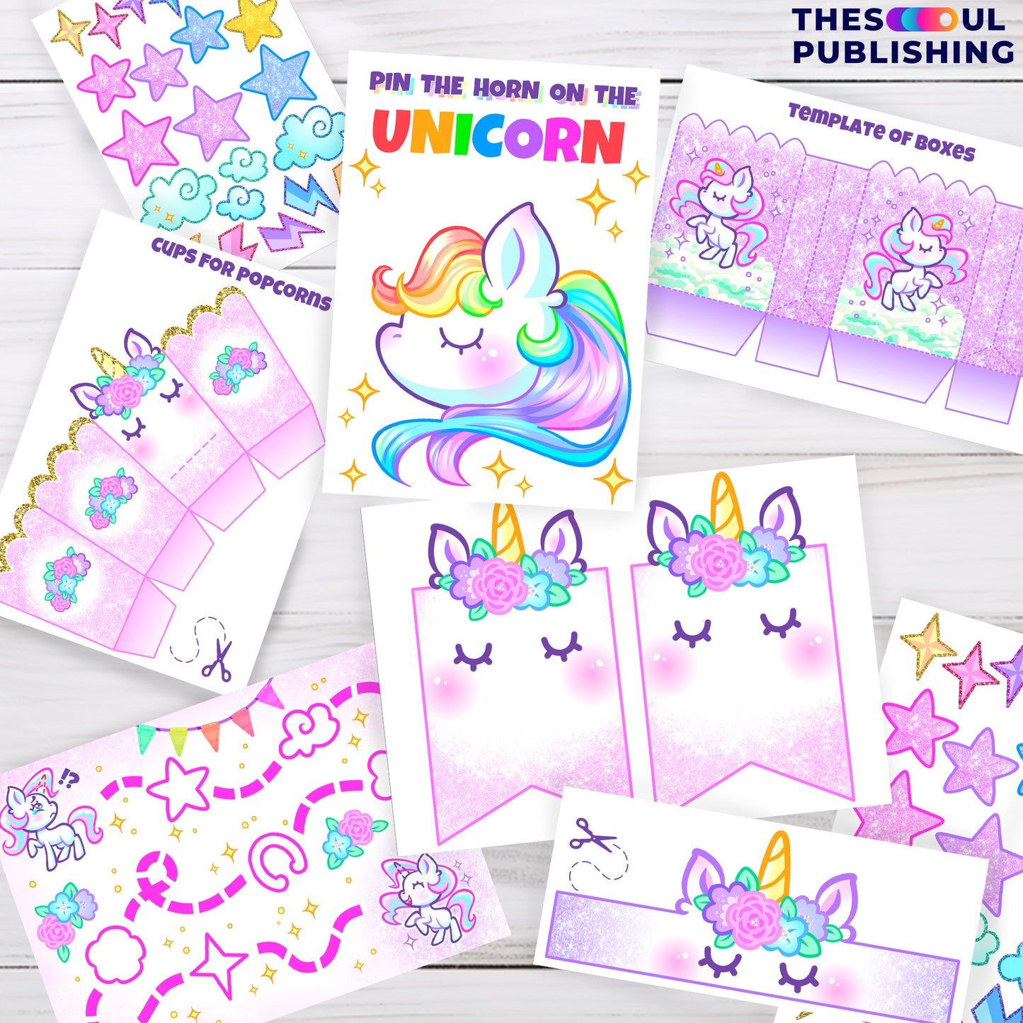 Unicorn Birthday Party Set | Printable Unicorn Decorations, Rainbow Unicorn Theme,  Kids Birthday Kit, Instant Download