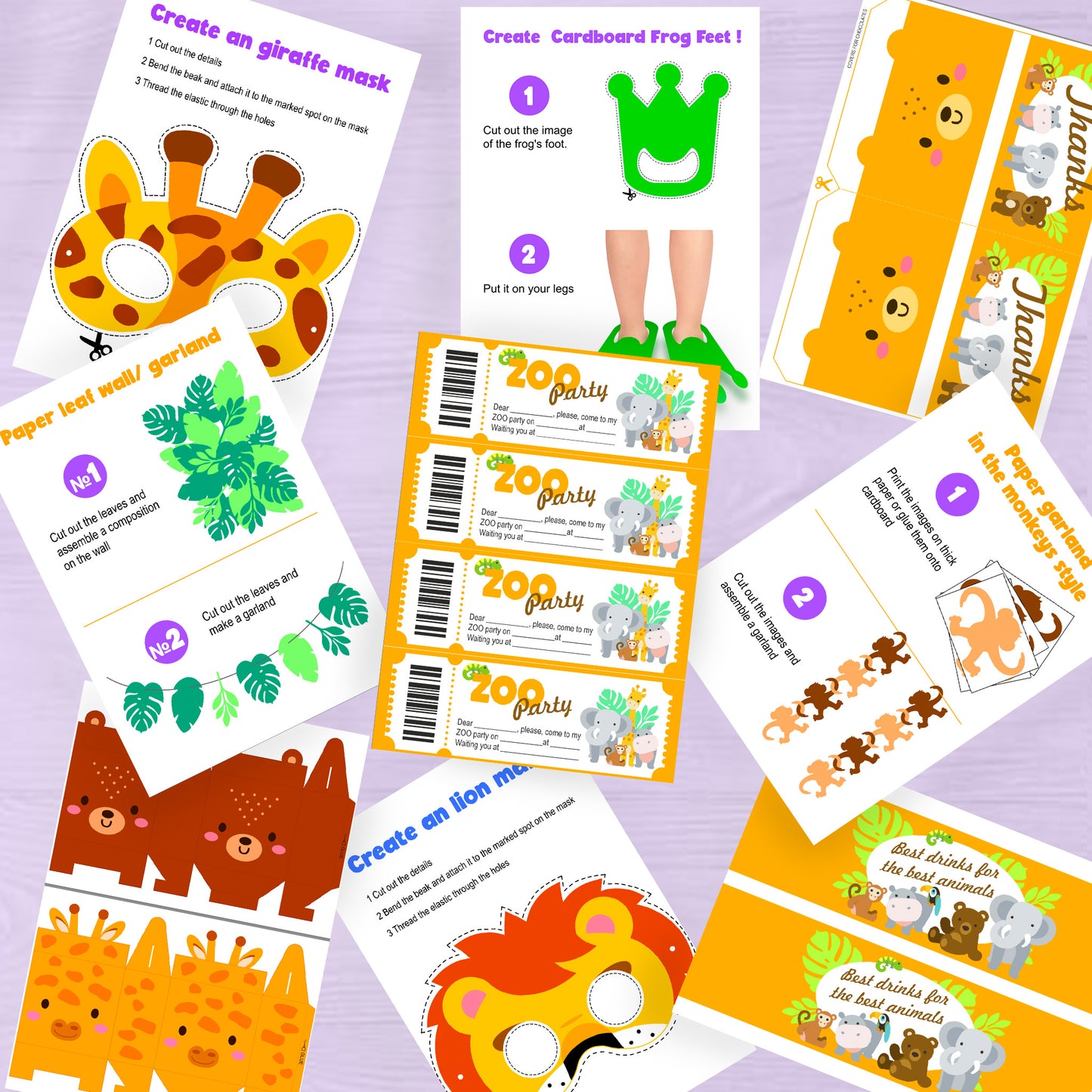 Zoo Party Birthday Set | Printable Jungle Animal Party Decorations, Safari Theme Party Kit, Kids Birthday Decor , Instant Download