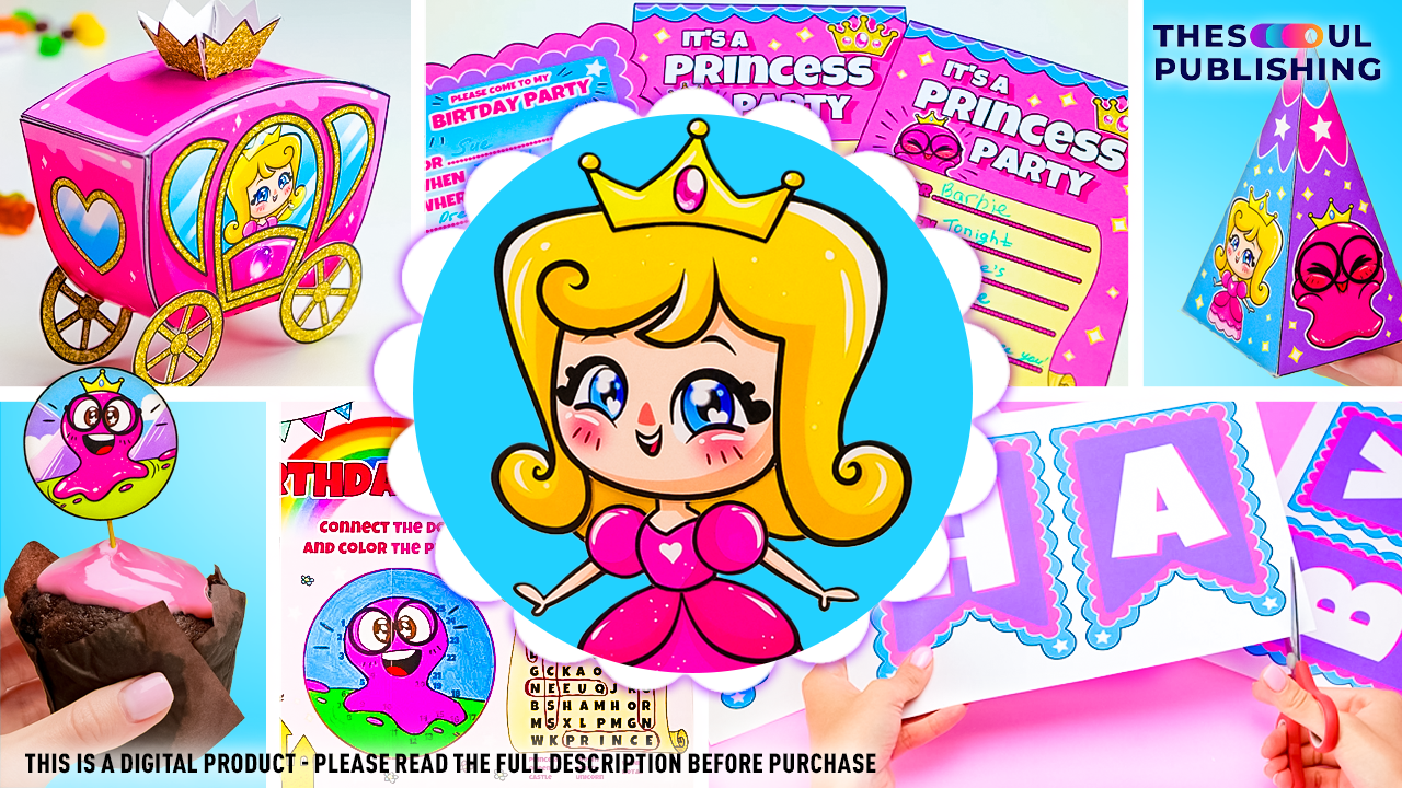 Princess Party Birthday Set | Printable Royal Party Decorations for Girls | Fairy Tale Birthday Kit | Instant Download | Pink , White &purple Theme