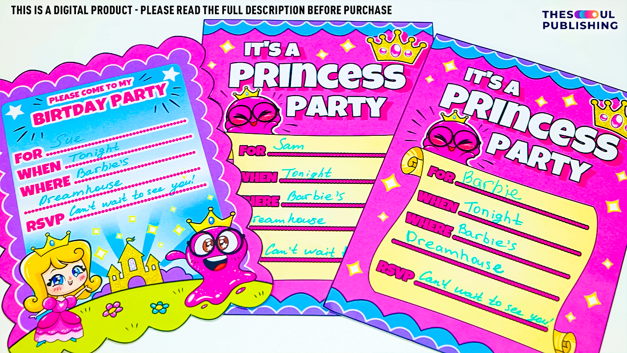 Princess Party Birthday Set | Printable Royal Party Decorations for Girls | Fairy Tale Birthday Kit | Instant Download | Pink , White &purple Theme