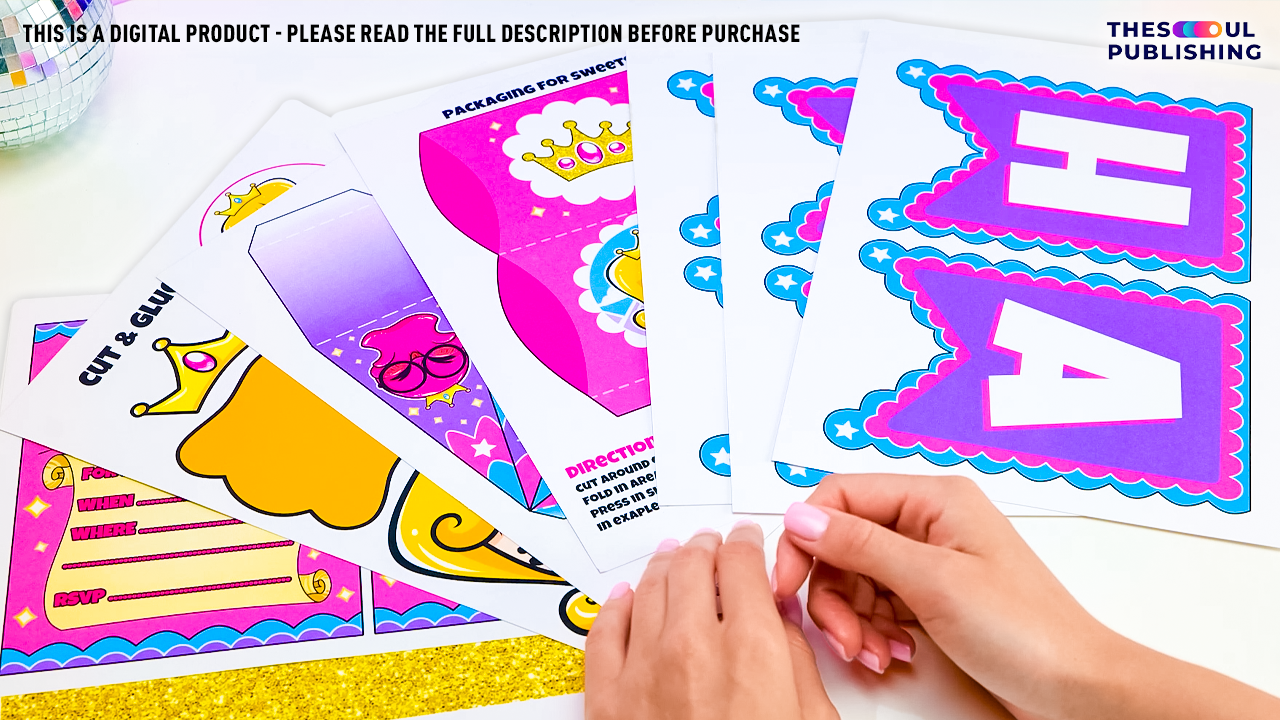 Princess Party Birthday Set | Printable Royal Party Decorations for Girls | Fairy Tale Birthday Kit | Instant Download | Pink , White &purple Theme