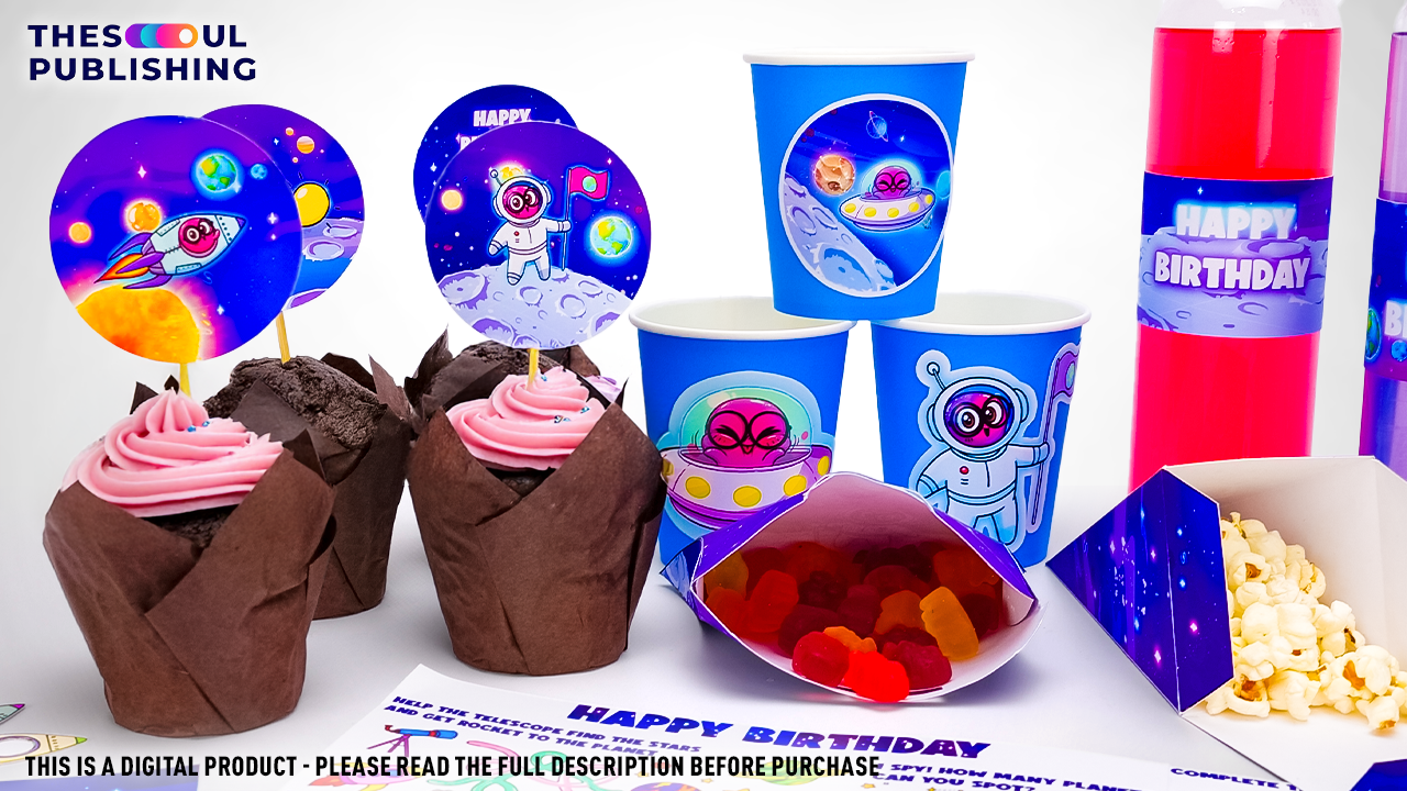 Space Birthday Party Set | Printable Outer Space Decorations for Kids | Galaxy Party Kit | Astronaut Theme | Instant Download