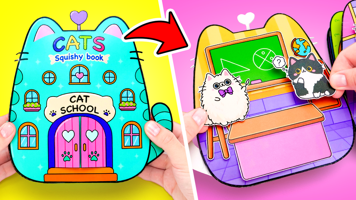 DIY Kitty School in a BOOK! 🐱📚✨ Paper Craft by Slime Sam | Printable Paper Book | DIGITAL Product for Kids