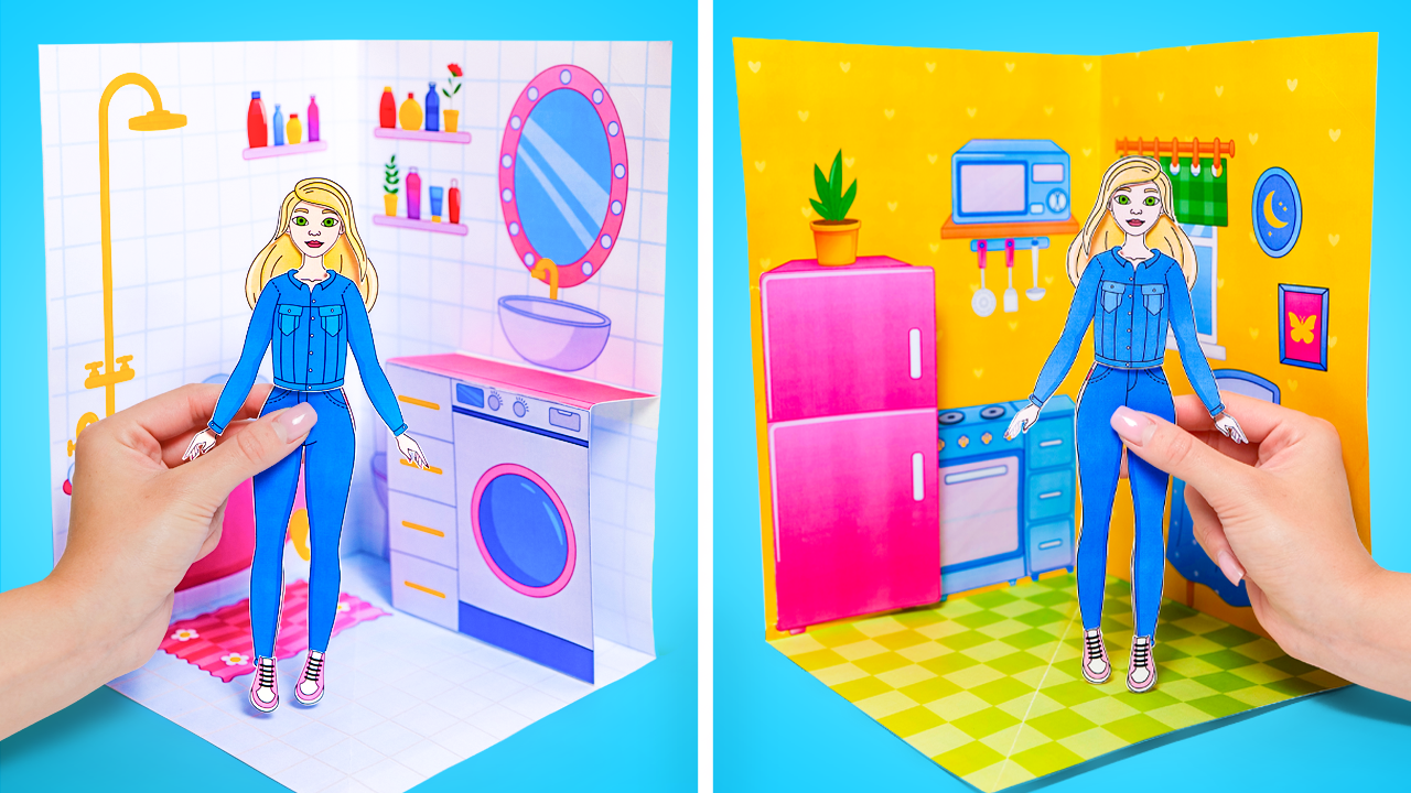 Dollhouse with 4 Rooms 🏠📖 with Slick Slime Sam | Printable Paper Book | Digital Product for Kids