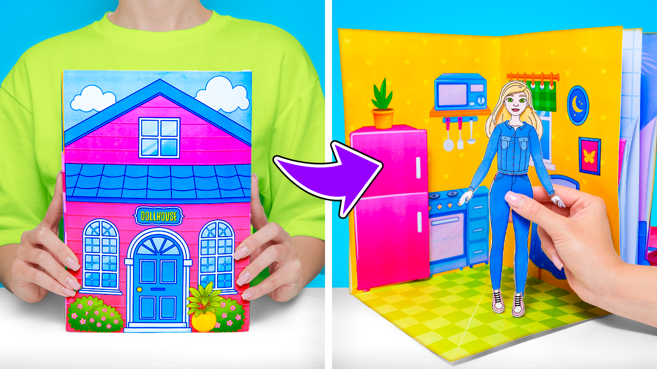 Dollhouse with 4 Rooms 🏠📖 with Slick Slime Sam | Printable Paper Book | Digital Product for Kids